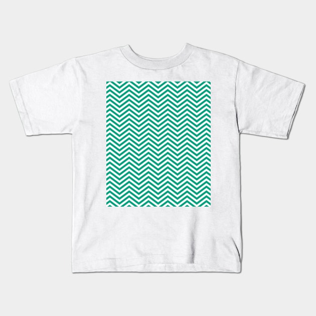 Dark Mint Green and White Chevron Pattern Kids T-Shirt by squeakyricardo